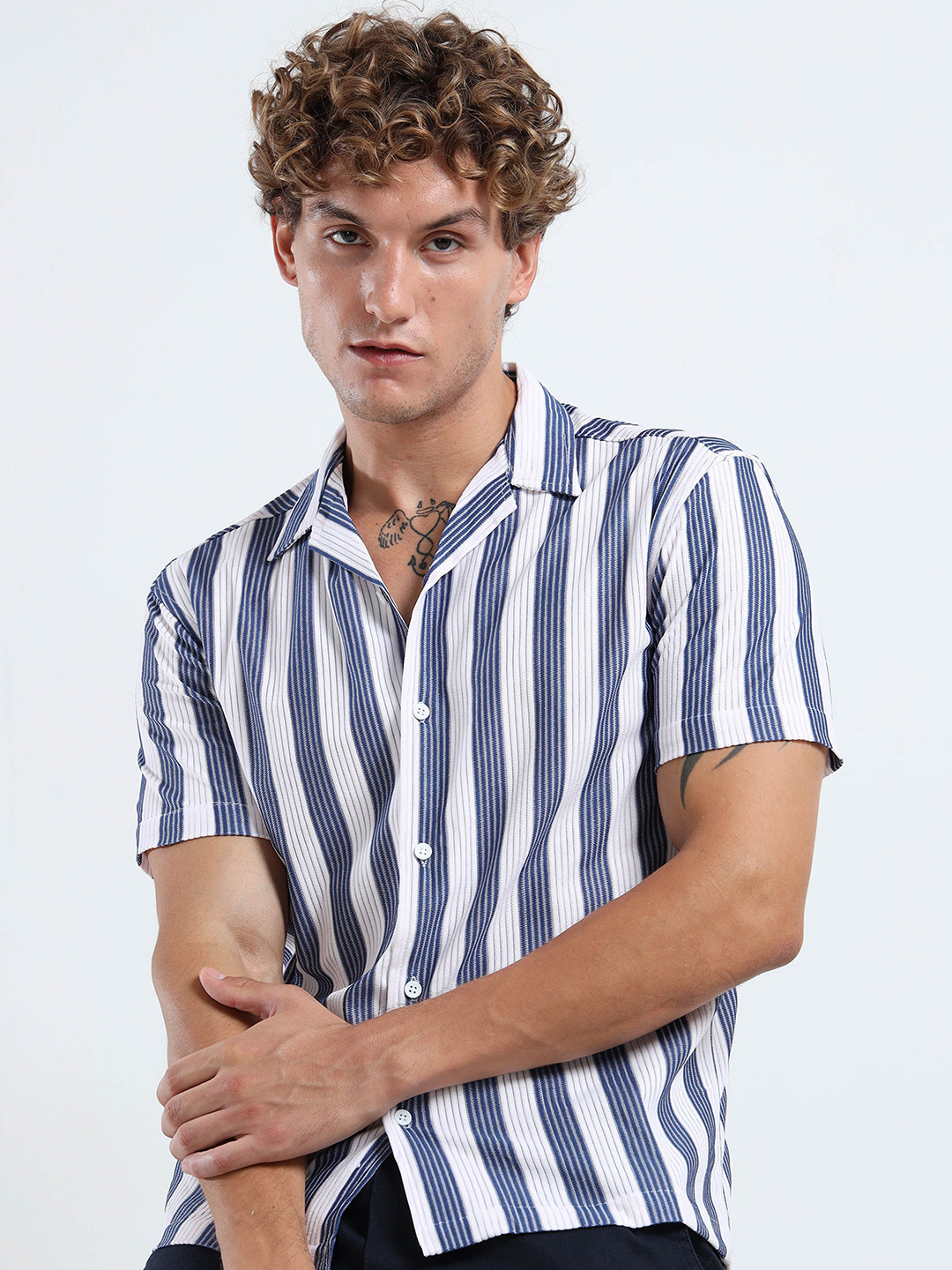 MOHICANS Vertical Striped Spread Collar Boxy Fit Shirt