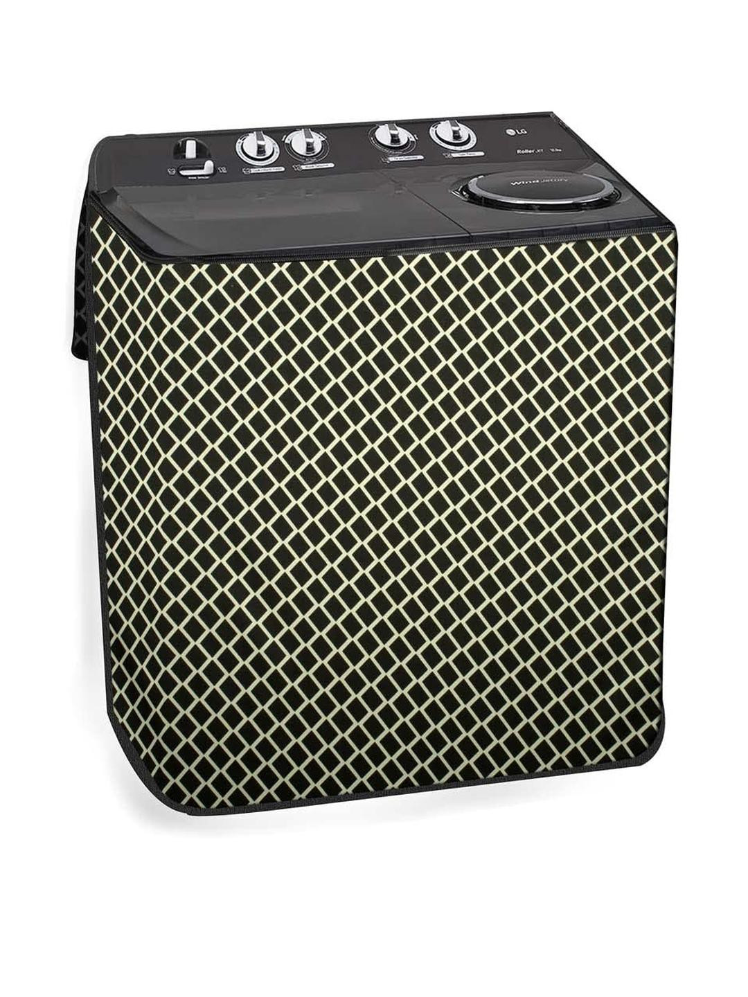 The Furnishing Tree Washing Machine Cover Check Coffee Compatible for Whirlpool 8Kg Semi-Automatic