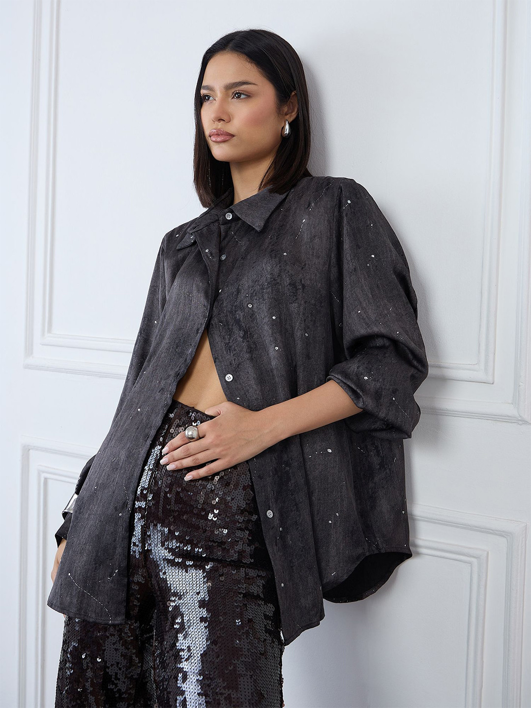 Iconic Splatter Printed Spread Collar Long Sleeves Shirt