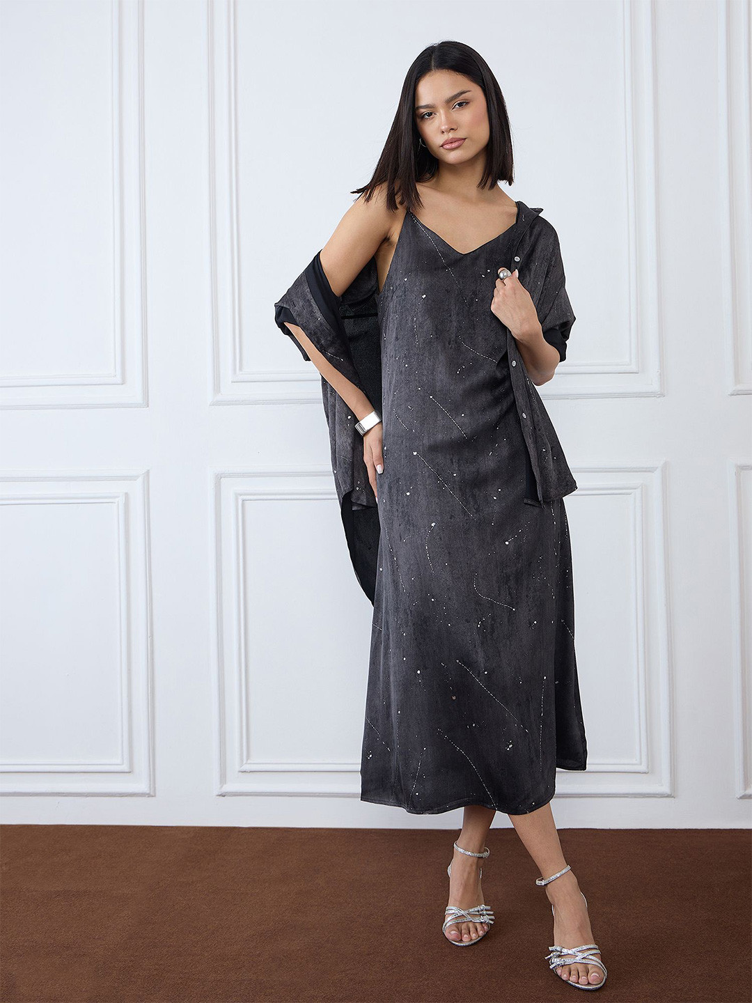 Iconic Printed Shoulder Straps A-Line Midi Dress