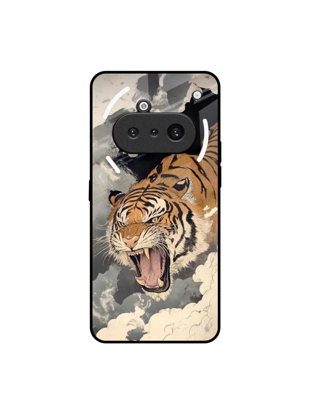 QRIOH Raging Tiger Printed Nothing Phone 3a Glass Back Case Mobile Accessories