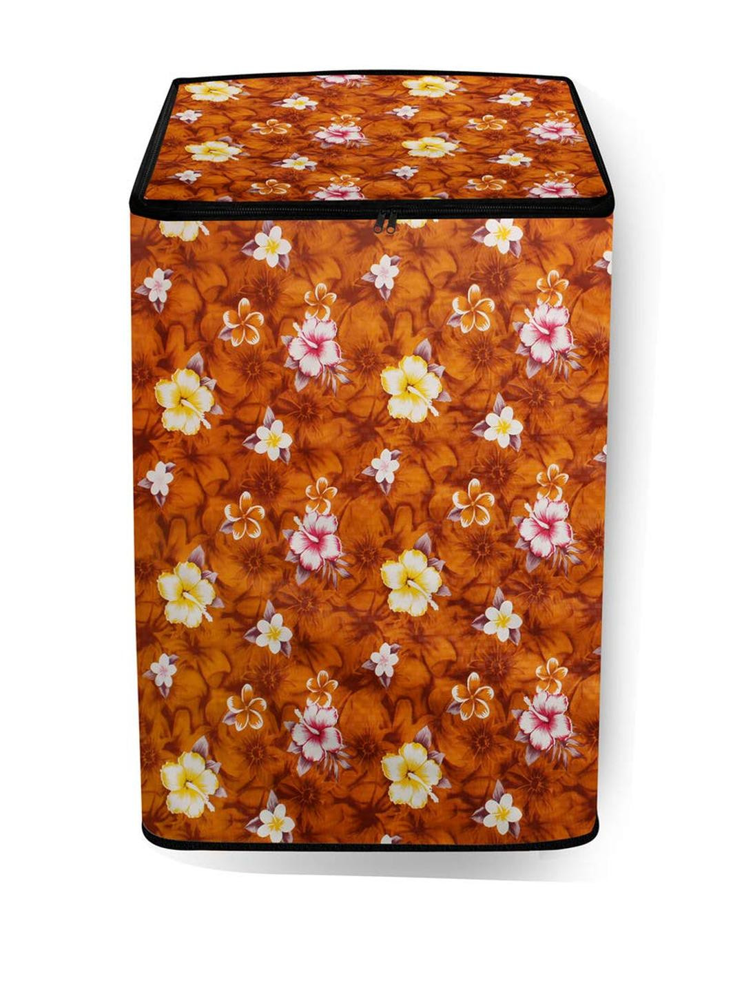 The Furnishing Tree Washing Machine Cover Floral Pattern Orange Compatible for Whirlpool 7.2 Kg Ful