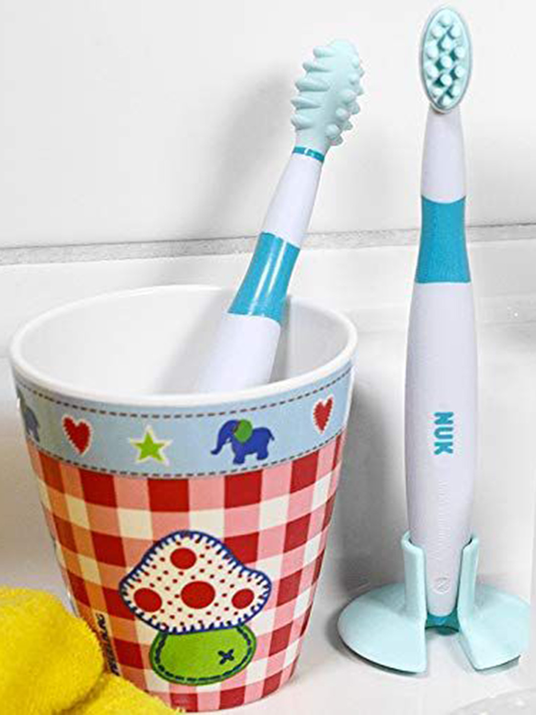 NUK Kids Set Of 2 Non Slip Handle Starter Toothbrush With Safety Ring