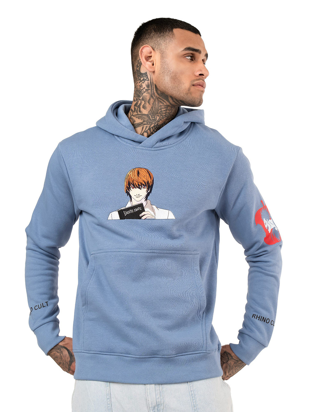 RHINO CULT Men Death Note Graphic Printed Hooded Pullover Cotton Sweatshirt