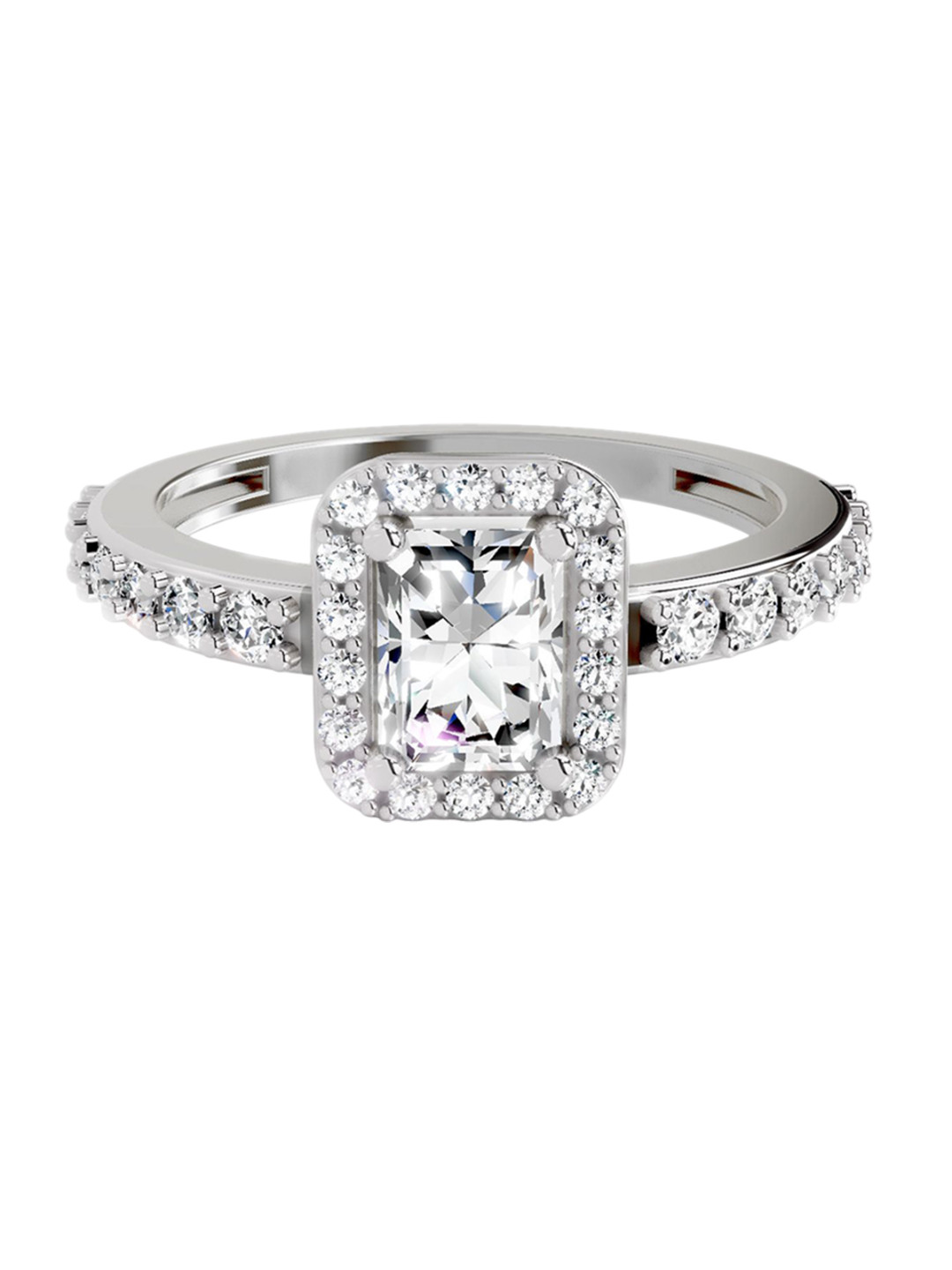 Sparkles 14K White Gold Lab Grown Diamond 1.24 Carat Emerald & Round Shape Diamond Ring