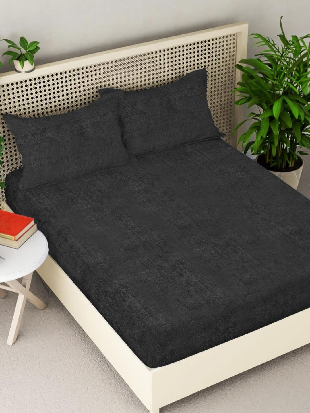 Myntra Elegant Homes Grey 300 TC Woollen King Bedsheet Set-2.50 x 2.25 m