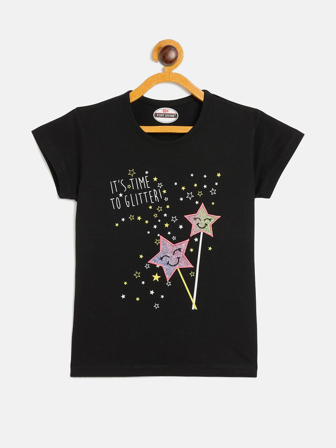 Fort Divine girls Star printed top BLACK
