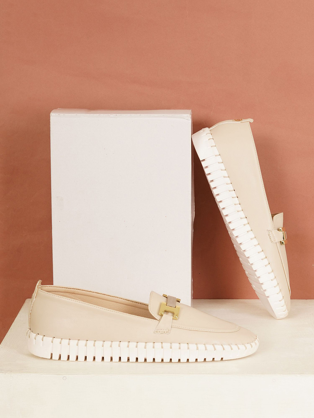 Sherrif Shoes Women Slip-On Loafers with Gold-Tone H-Buckle