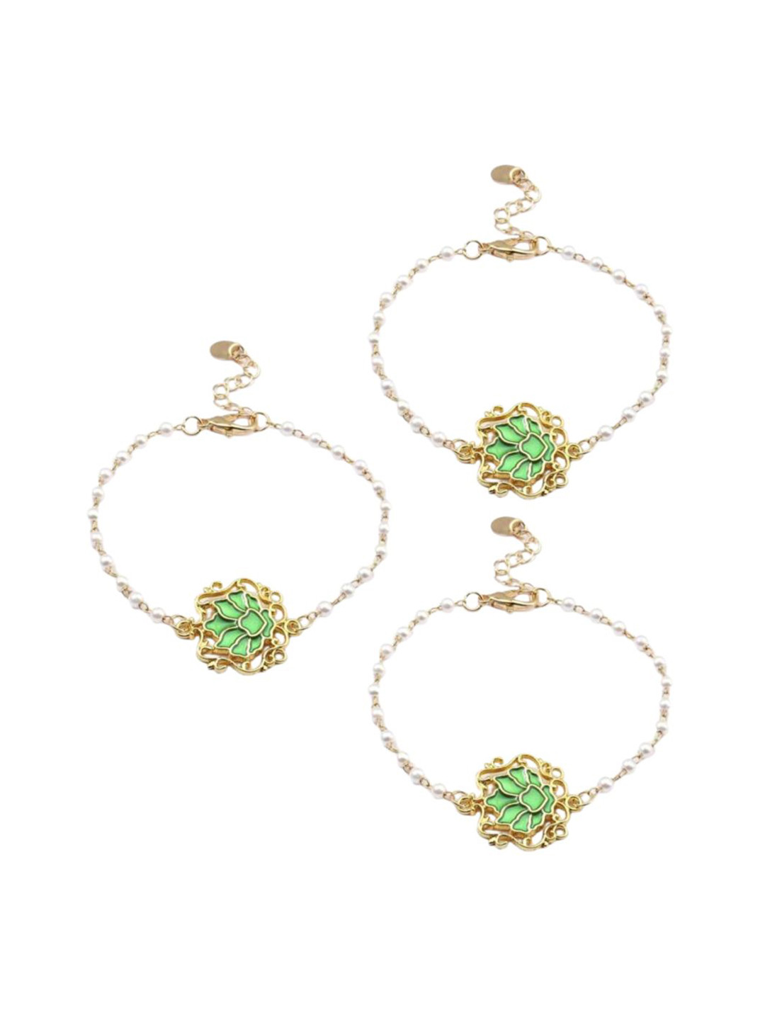 SALTY Set of 3 Lotus Pearls Beaded Wraparound Rakhis With Roli Chawal & Greeting Card