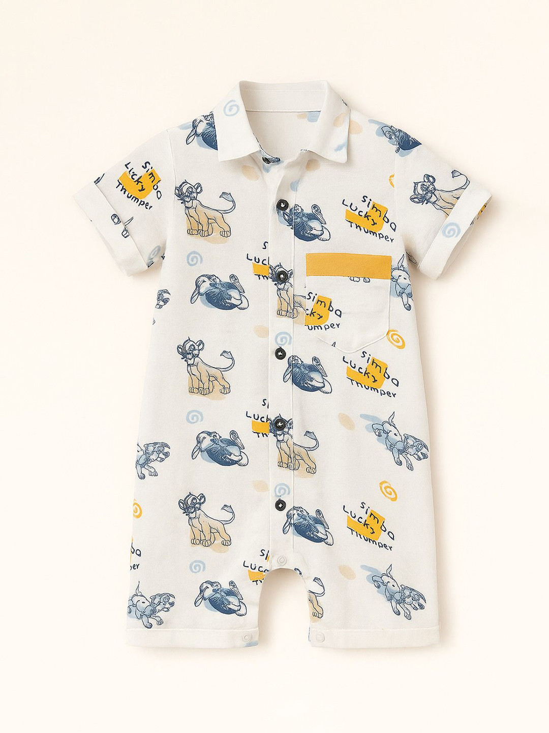 BAESD Infant Boys Simba Printed Organic Cotton Shirt Collar Neck Romper