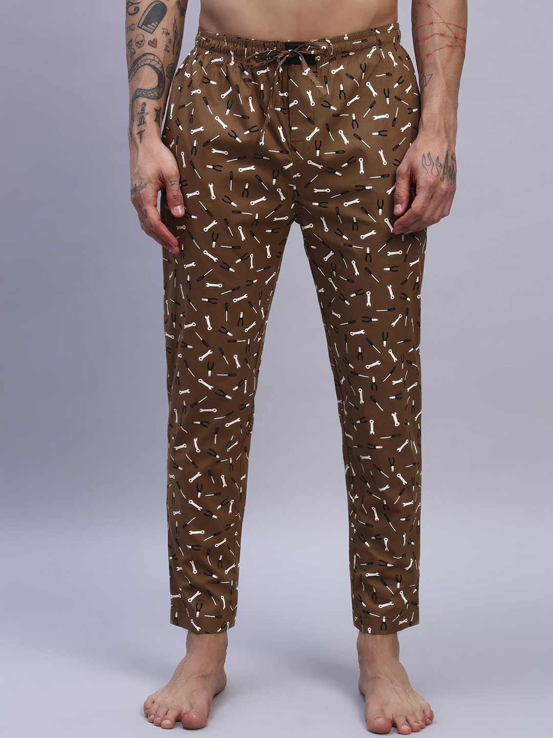 Flamboyant Men's Mustard All Over Printed Pyjamas