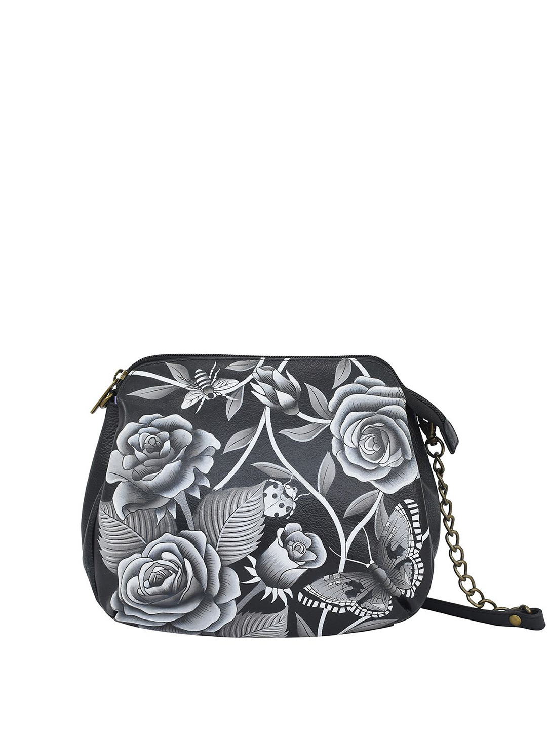 Anuschka Women's Roses D'Amour Hand Painted Leather Multicompartment Crossbody