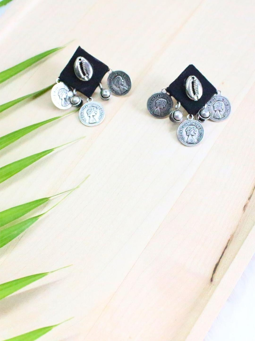 Black Tribal Cowrie Coin Earrings  Queen Edition