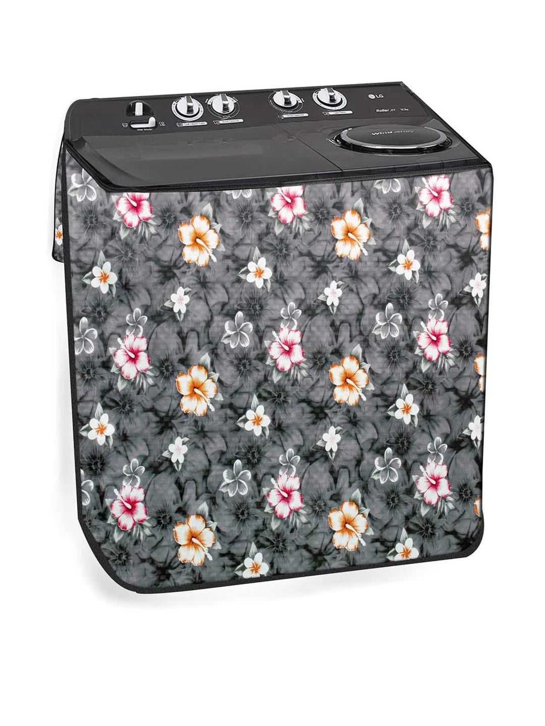 The Furnishing Tree Washing Machine Cover Floral Grey Compatible for LG 6.2 KG Semi-Automatic Top L