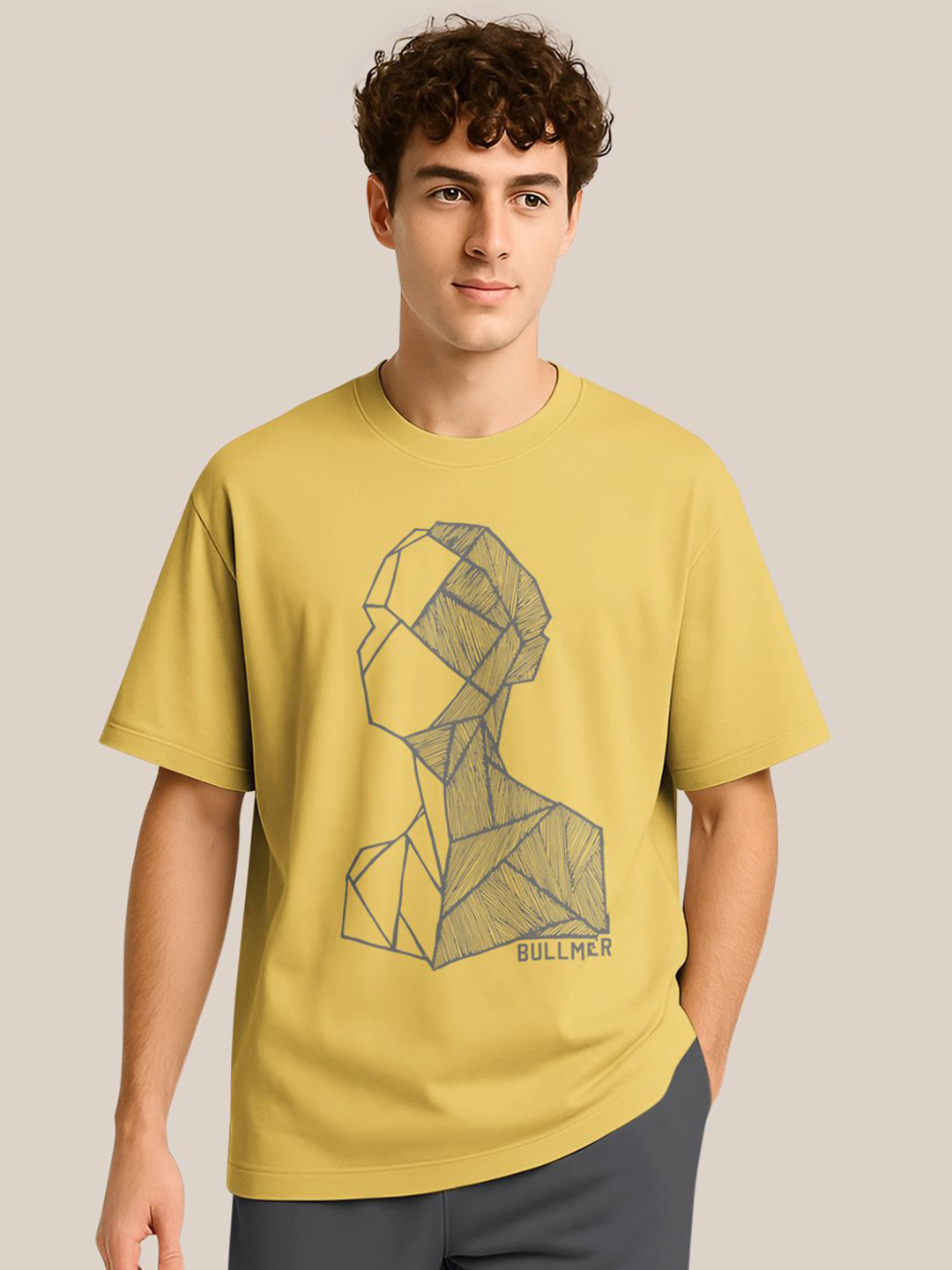 BULLMER Graphic Printed Crew Neck Drop Shoulder Oversized T-shirt