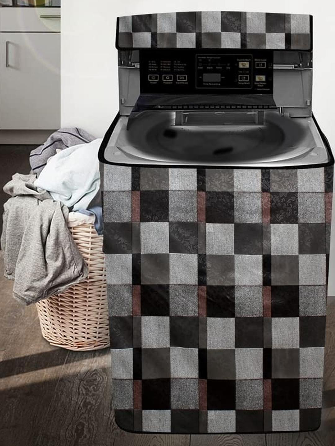 The Furnishing Tree Washing Machine Cover Checkered Pattern Brown Base Compatible for Whirlpool 7.2
