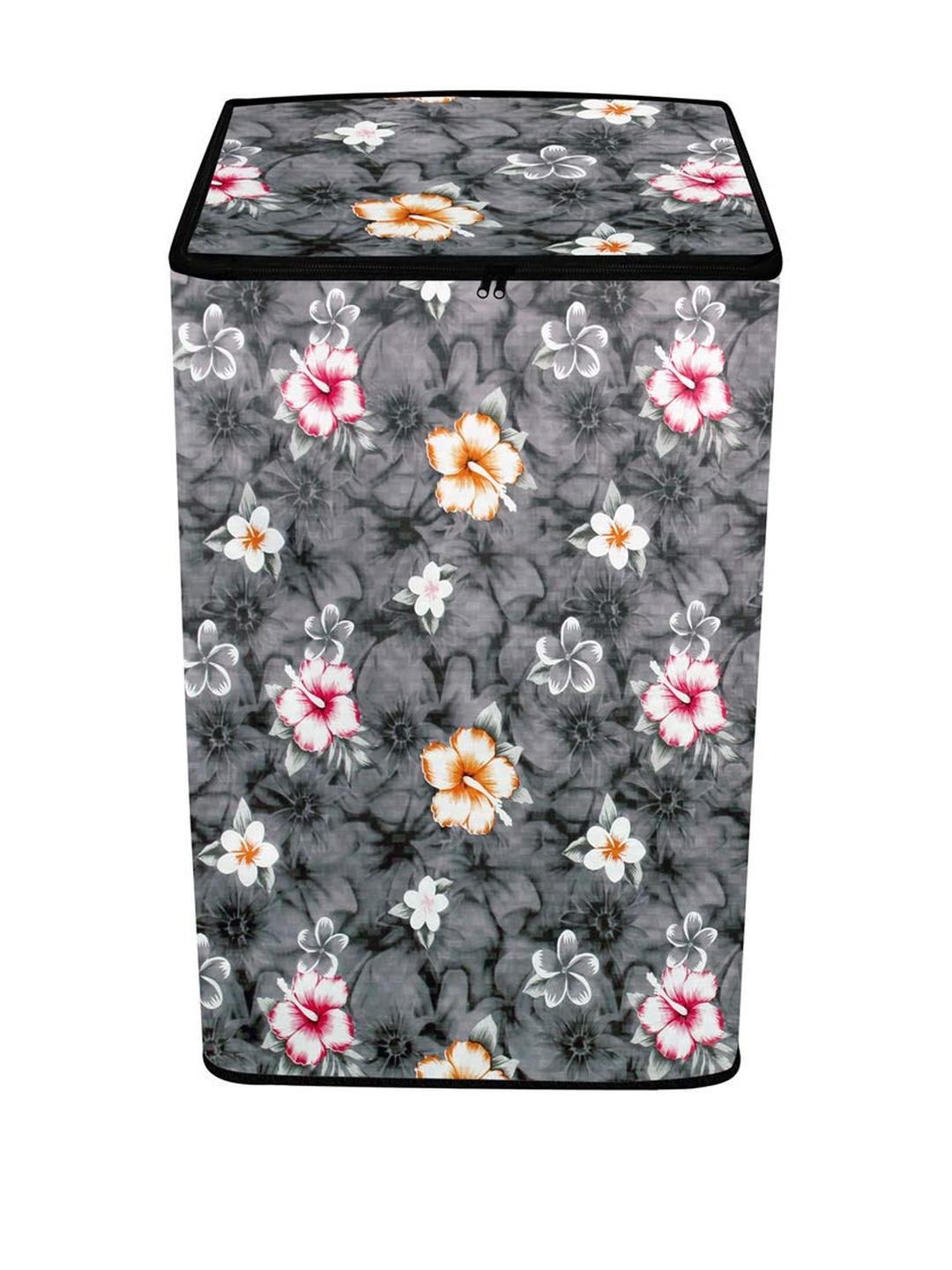 The Furnishing Tree Washing Machine Cover Floral Pattern Grey BES Compatible for Whirlpool 7.5 Kg F