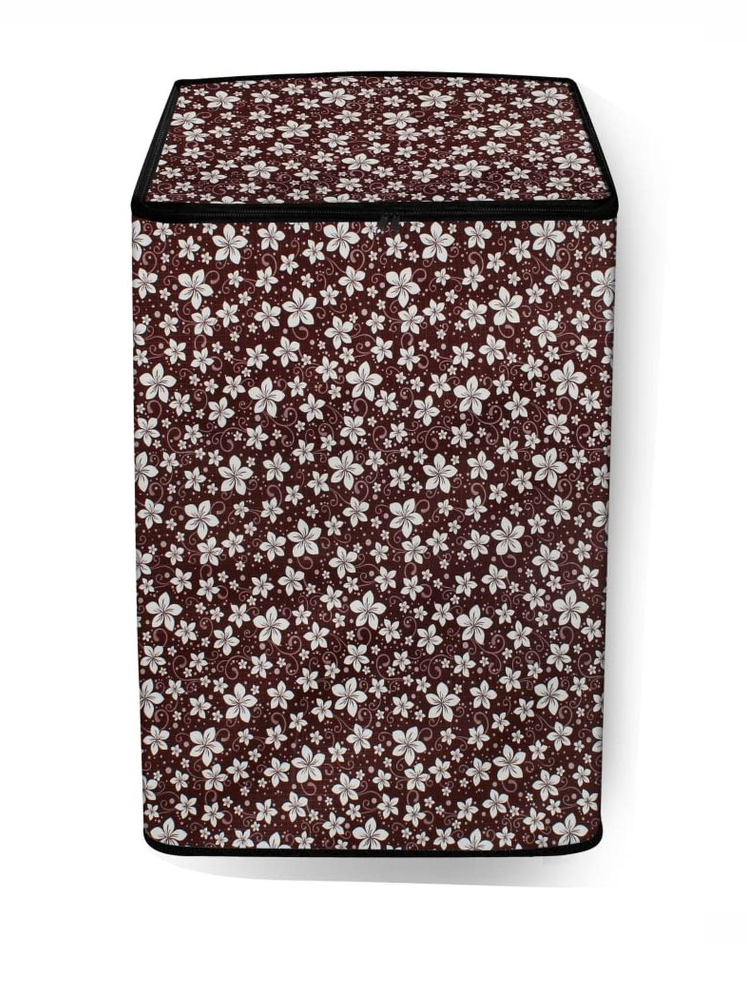 The Furnishing Tree Washing Machine Cover Floral Pattern Brown BSE Compatible for Whirlpool 7.2 Kg