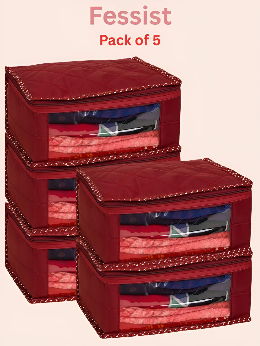 Fessist Maroon 5 Pieces Quilted Suit Organisers