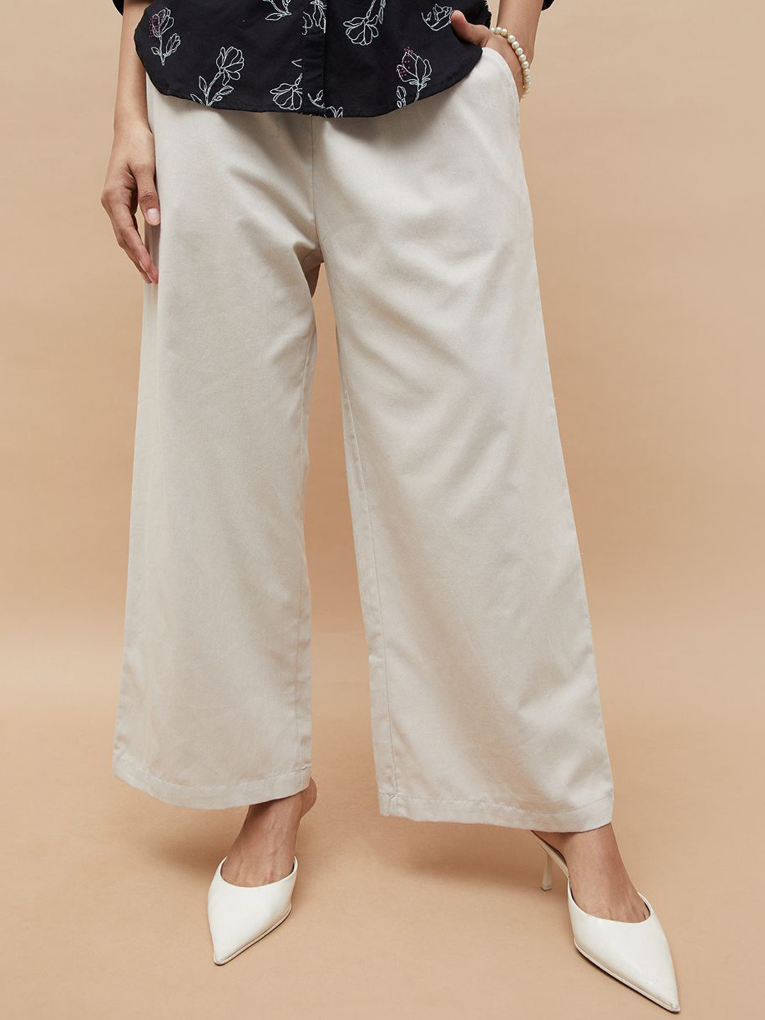 Colour Me by Melange Women Solid Regular Fit Cotton Trousers