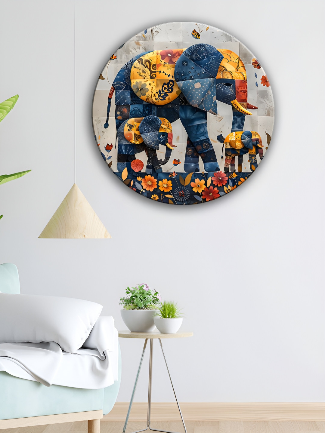 OLIVE TREE Green & Yellow Elephant Wooden Wall Art