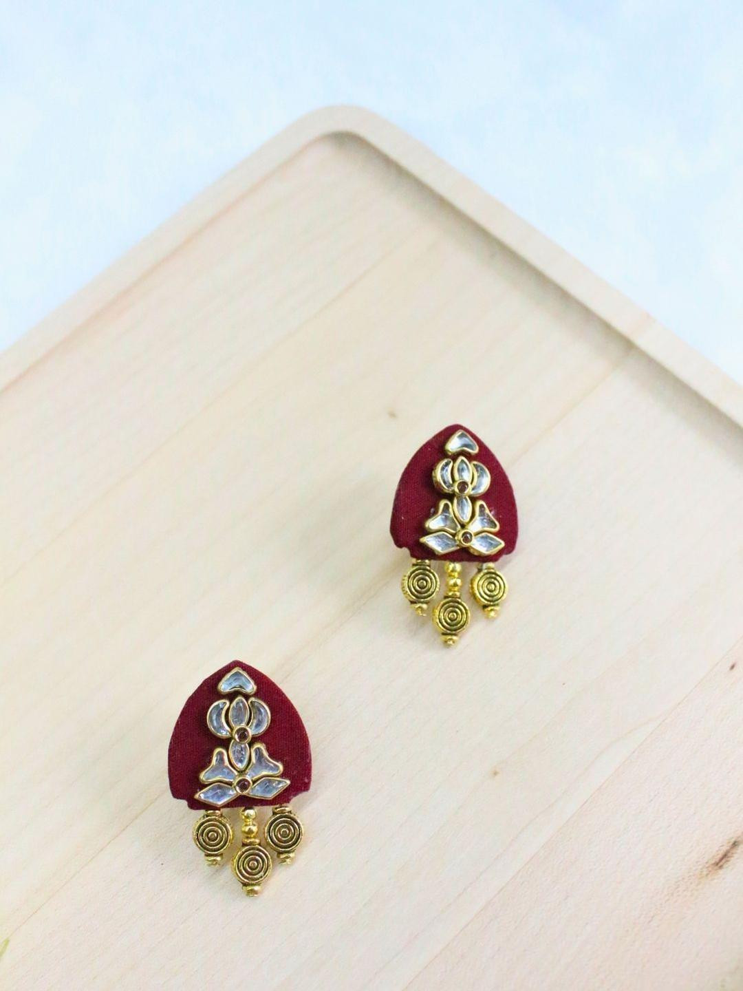 Royal Maroon Lotus Stud Earrings