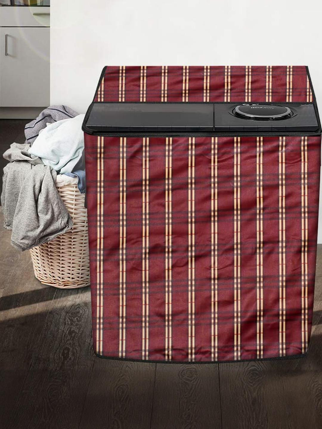 The Furnishing Tree Washing Machine Cover Plaid Pattern Red Compatible for Whirlpool 7.5Kg Semi-Aut