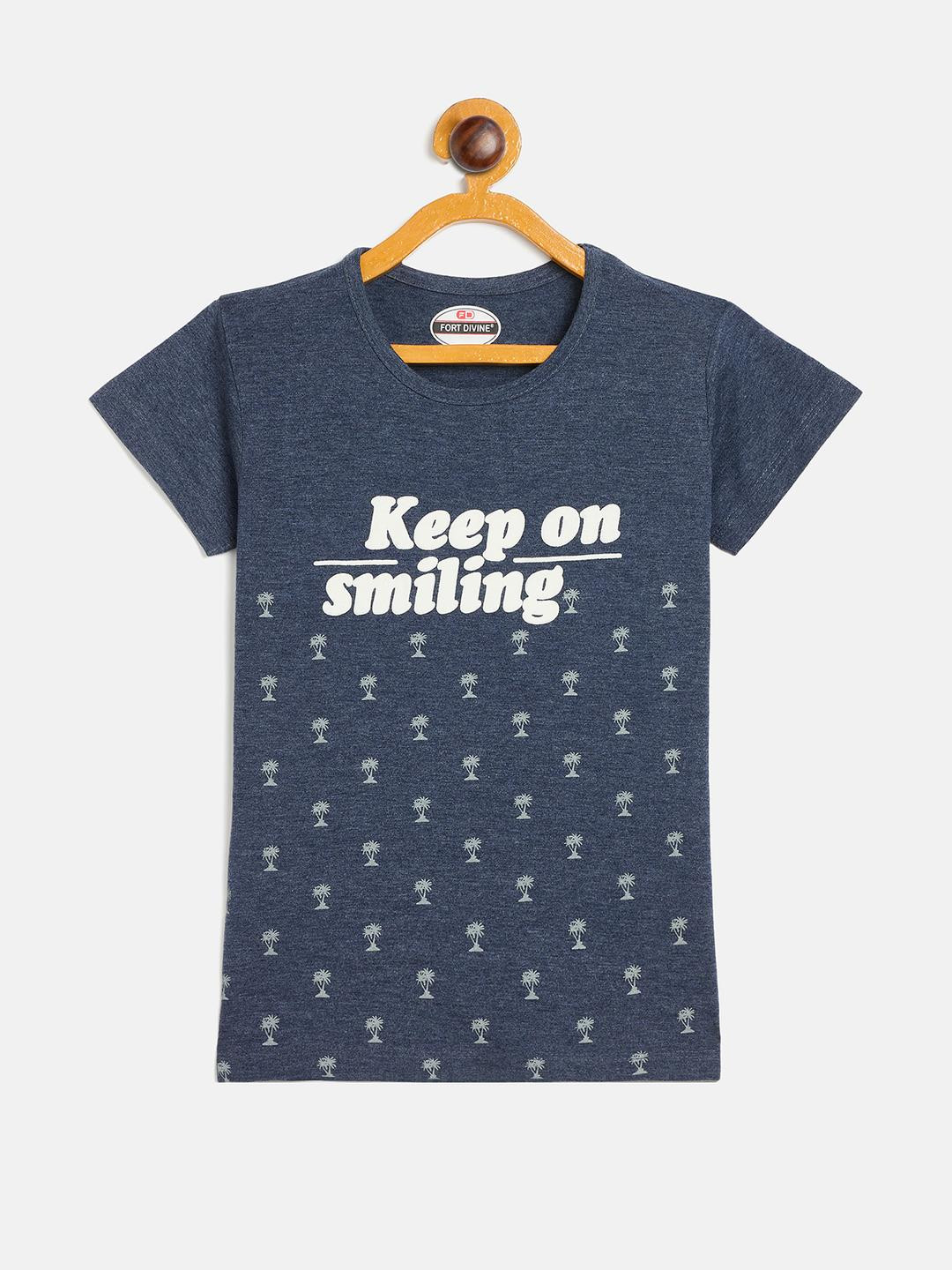 Fort Divine girls Talking Wording printed top DENIM