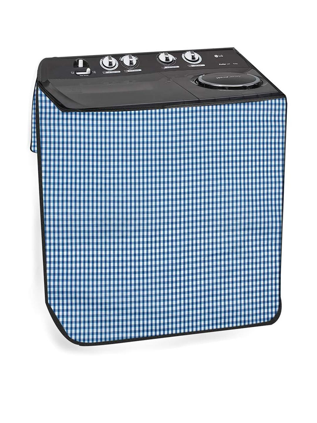The Furnishing Tree Washing Machine Cover Pin Check Pattern Blue Compatible for Whirlpool 8Kg Semi-