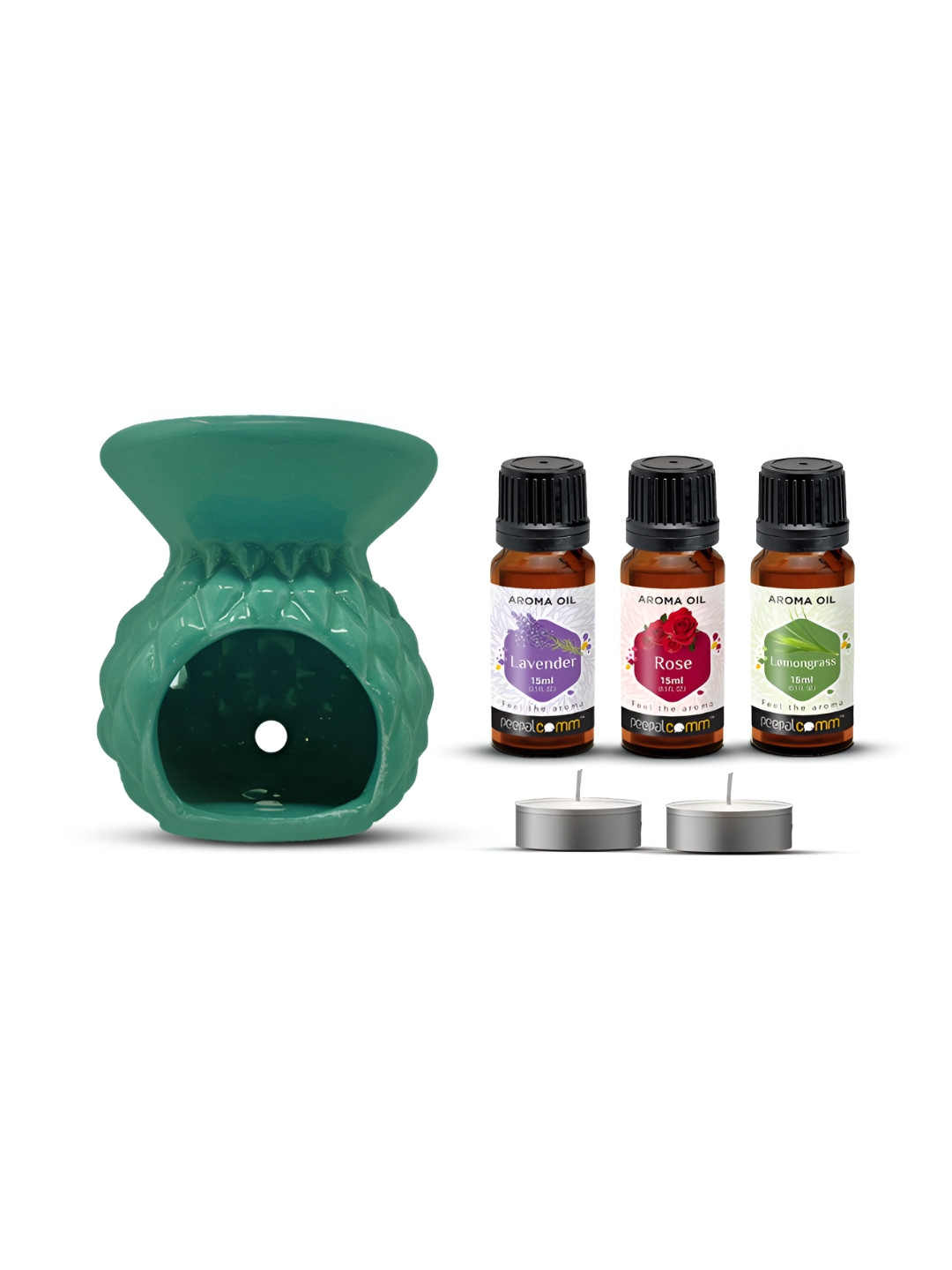 PEEPALCOMM 6Pc Green Texture Ceramic T-Light Burner Diffuser With Aroma Oils-15 ml Each