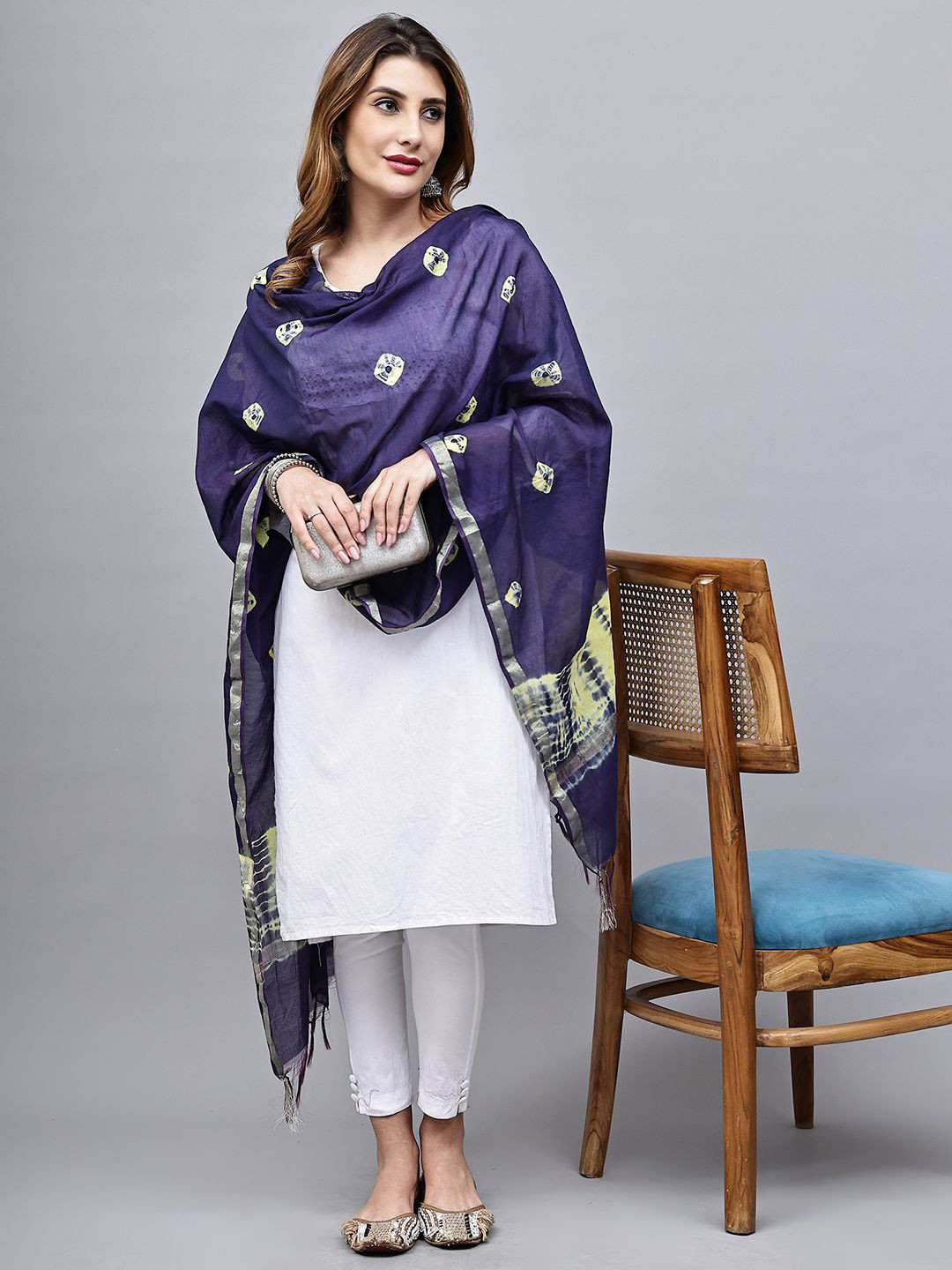 LOOM LEGACY Printed Block Print Chanderi Dupatta with Zari