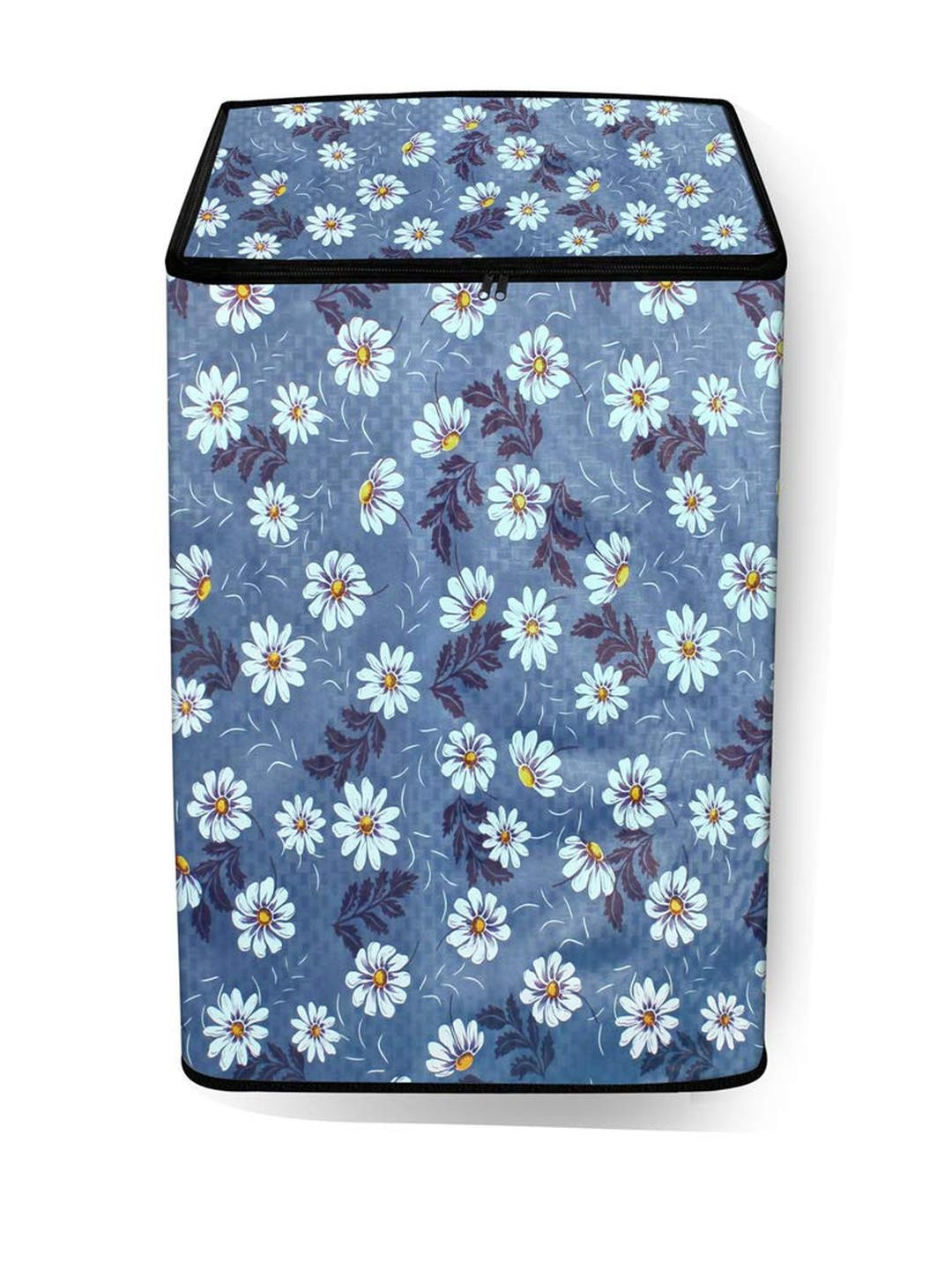 The Furnishing Tree Washing Machine Cover Floral Pattern Blueish Grey Compatible for Whirlpool 8 kg
