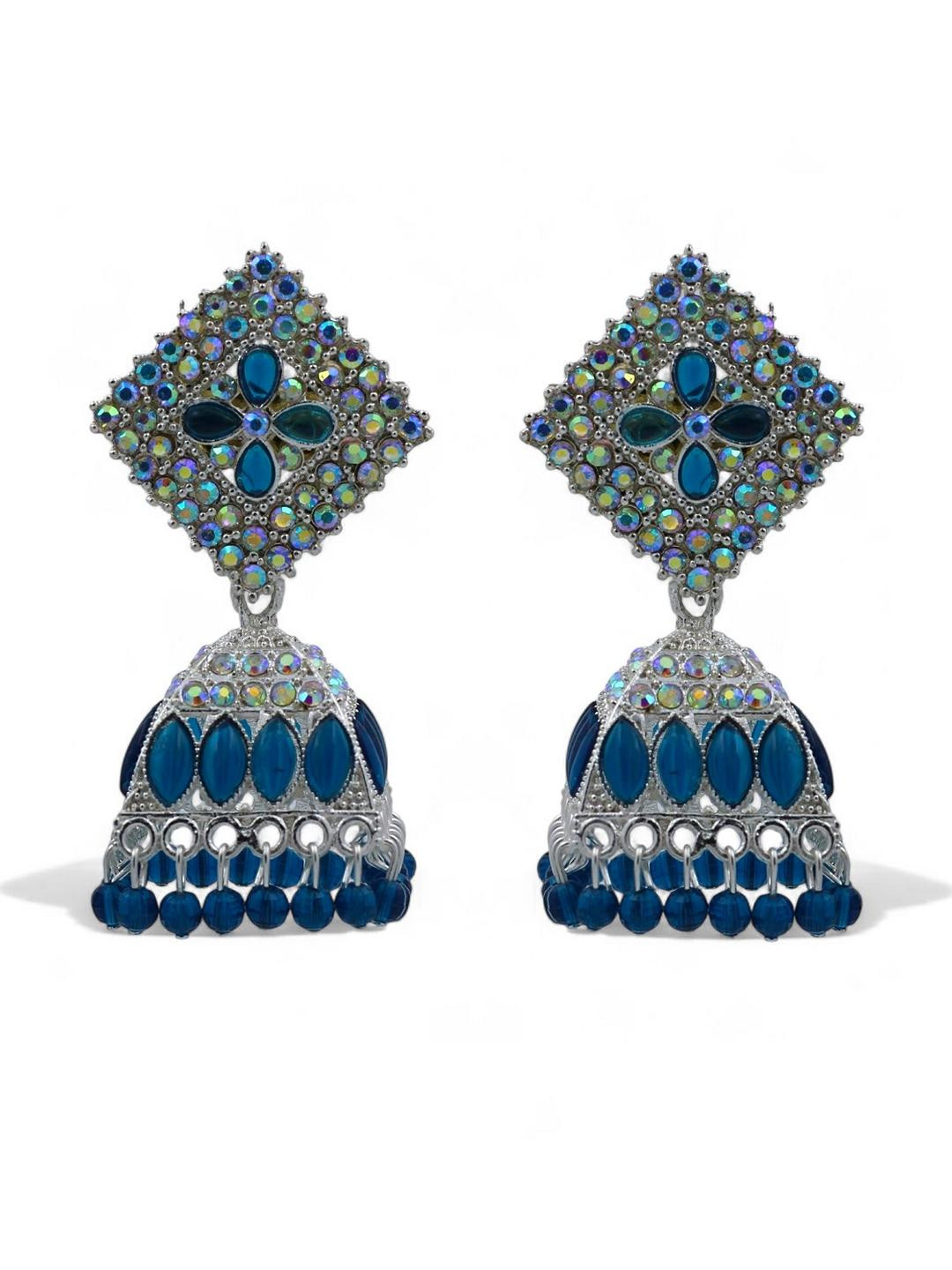 Peacock Blue Color Jhumka Earrings Set