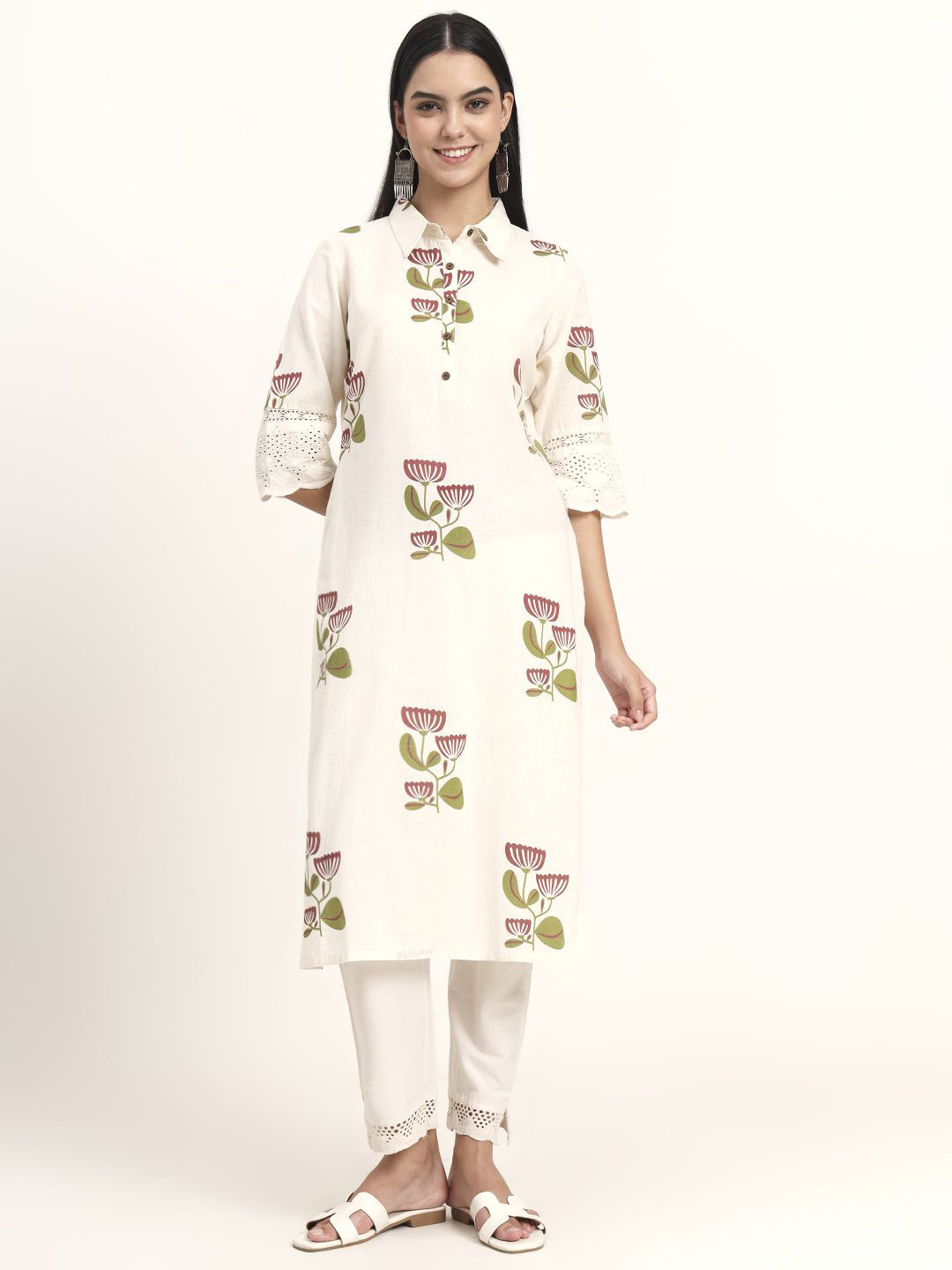 Divena Women Floral Printed Daily Cotton Straight Kurta