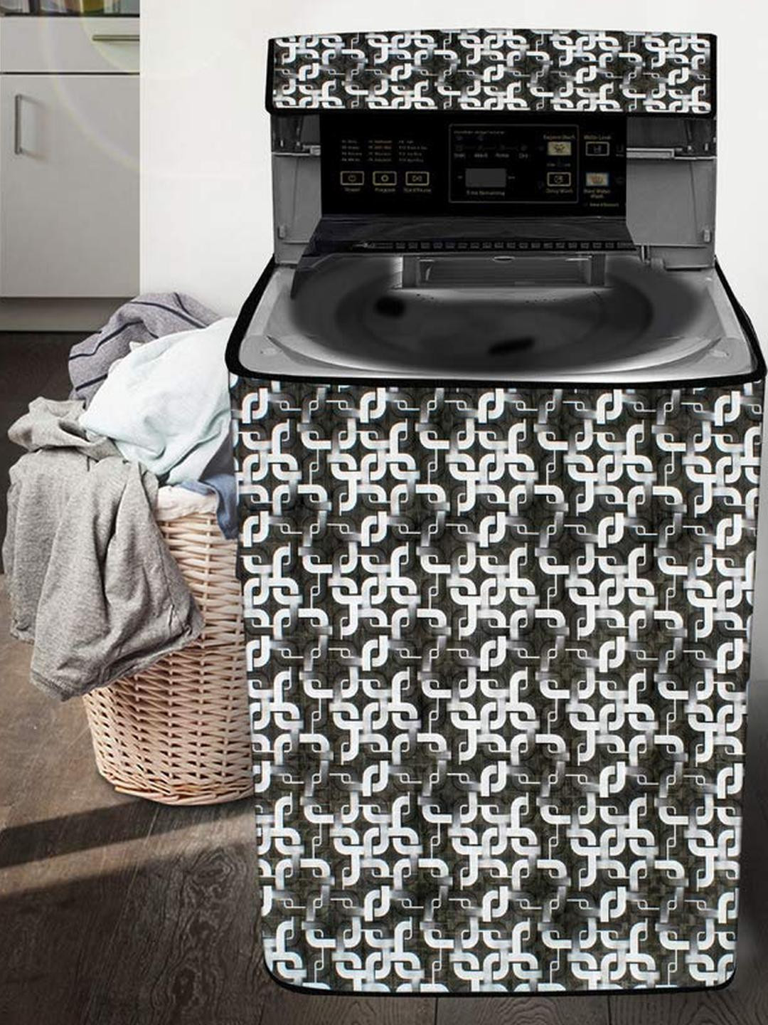 The Furnishing Tree Washing Machine Cover Trellis Pattern Grey Compatible for Whirlpool 7.2 Kg Full