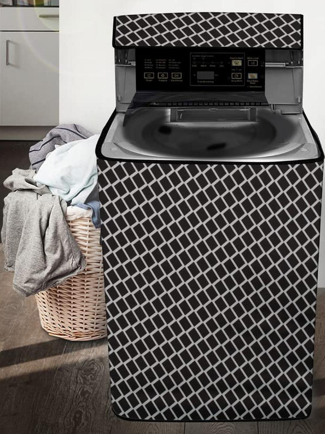 The Furnishing Tree Washing Machine Cover Check Grey Compatible for Samsung 7 Kg Fully-Automatic To