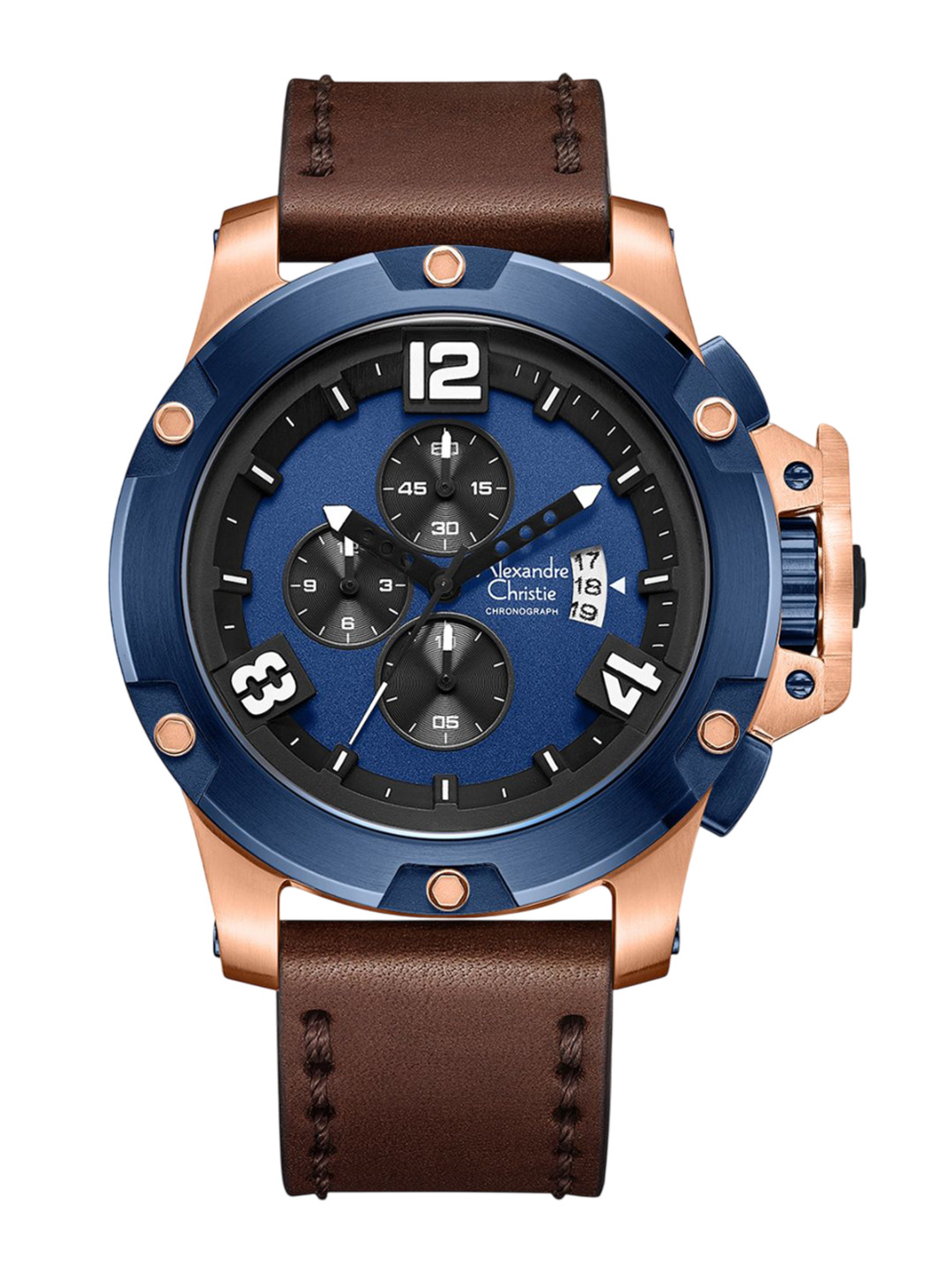 Alexandre Christie Men Round Dial & Leather Straps Analogue Watch 6295MCLURBU