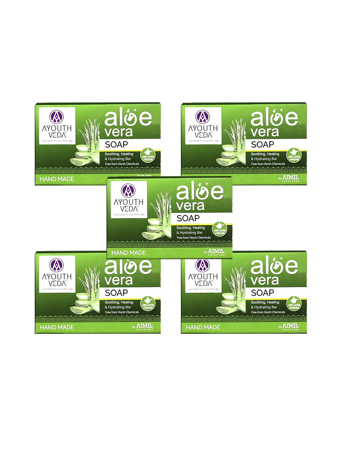 AYOUTHVEDA  Set Of 5 Aloe Vera Soap For Hydrated Skin- 100 g Each