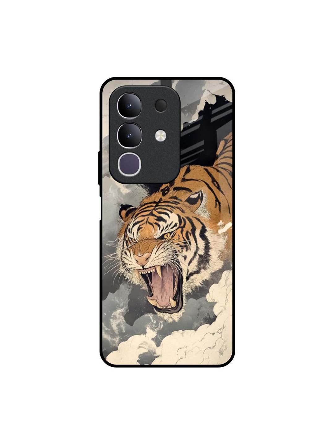 QRIOH Unisex Quirky Printed Vivo T4x 5G Raging Tiger Glass Back Case Mobile Accessories