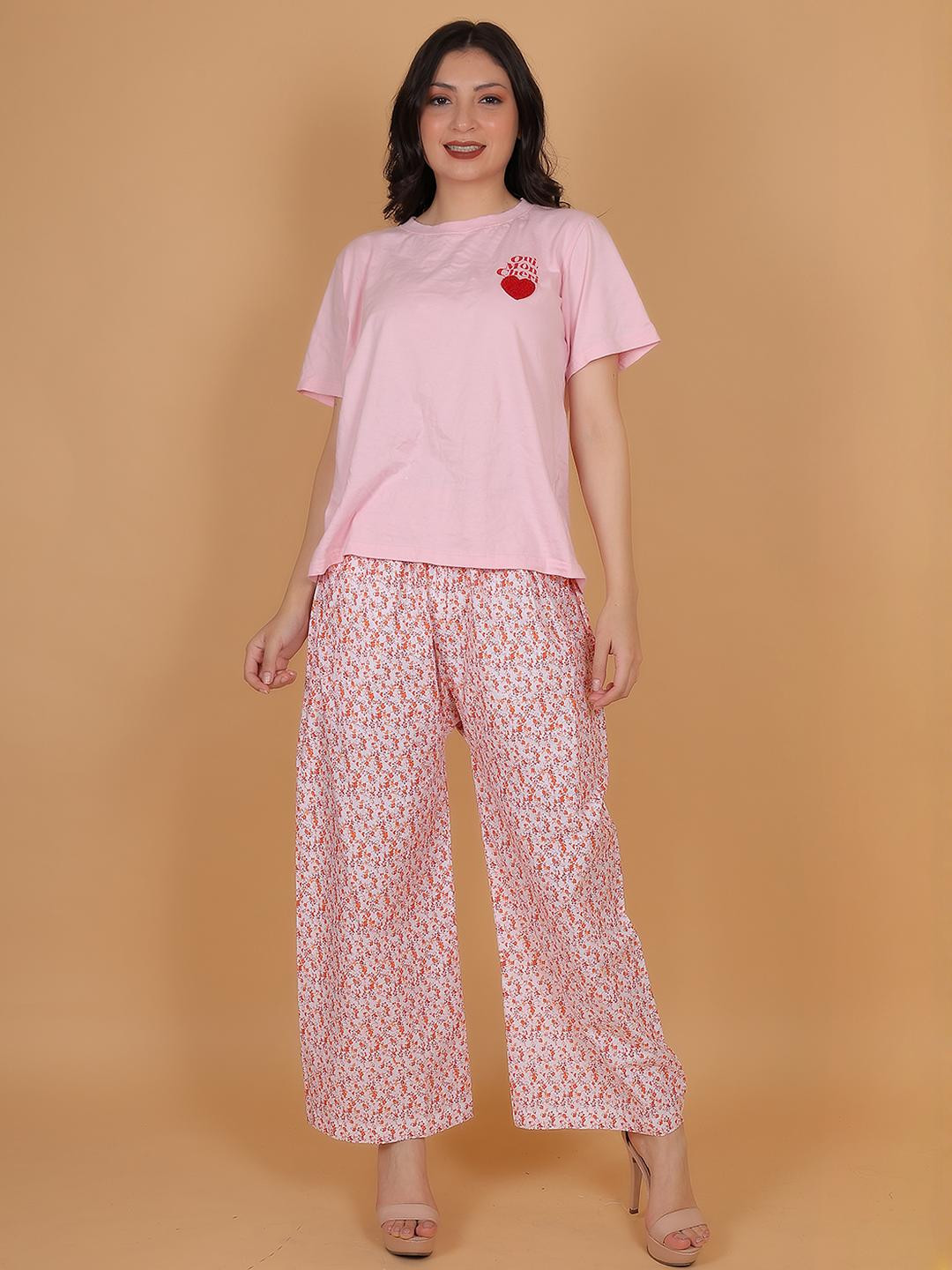 Mytrendzs Women White & Orange Floral Printed Cotton Palazzo with One Side Pocket