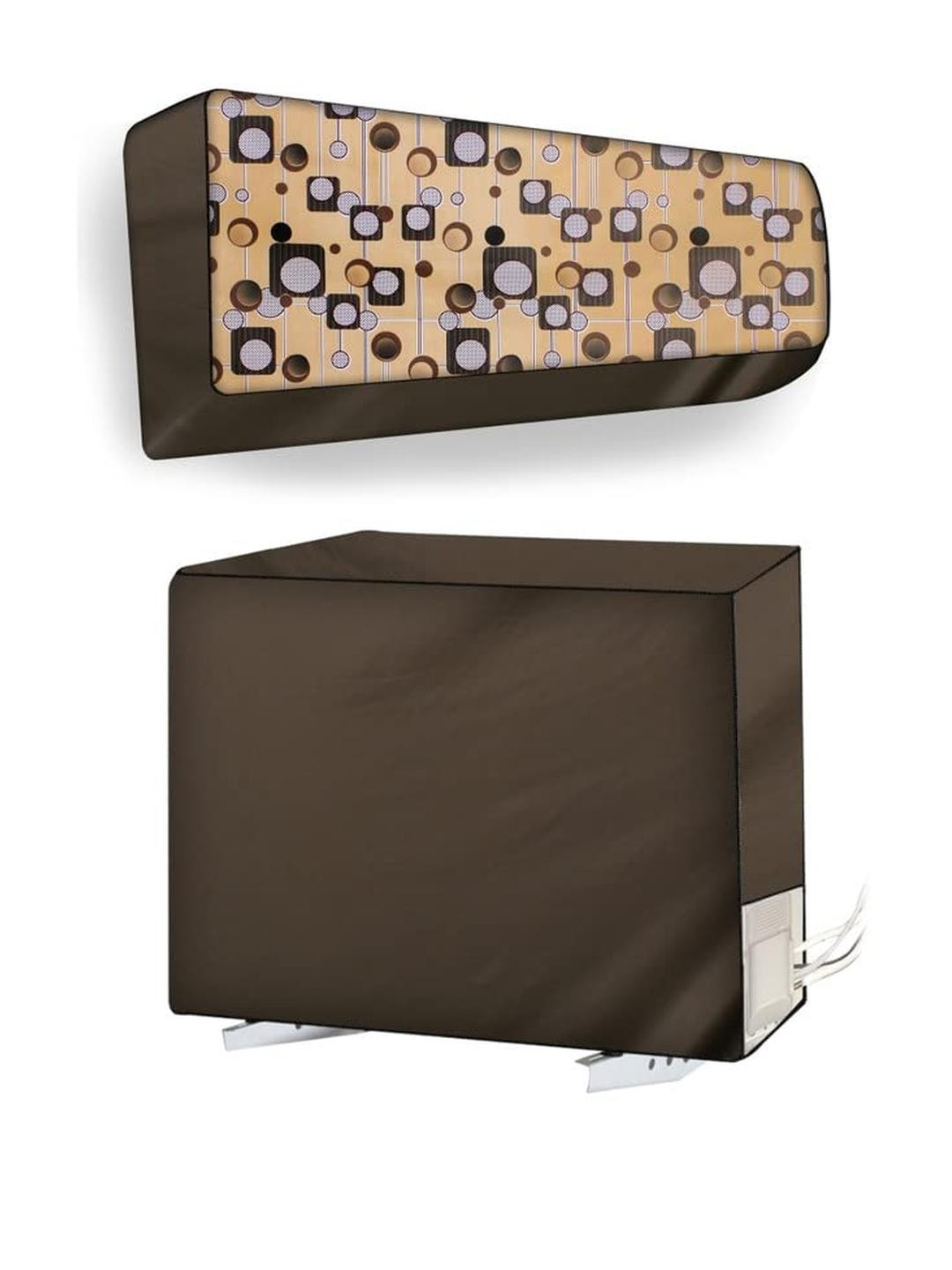 The Furnishing Tree Beige & Brown Printed Split AC Cover Set of Indoor & Outdoor Unit