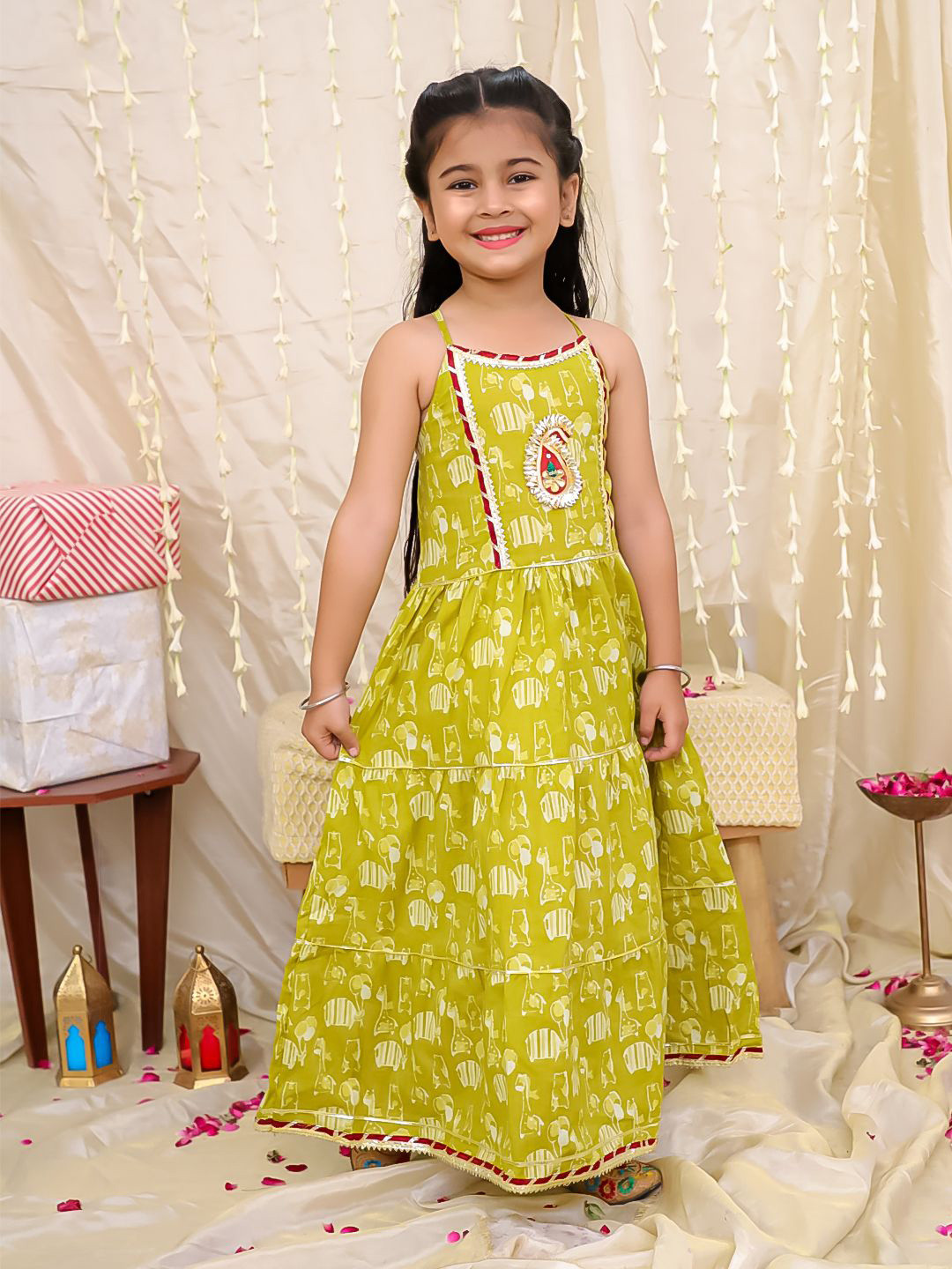 KID1 Girls Animal Print Shouldrr Straps Fit & Flare Maxi Dress