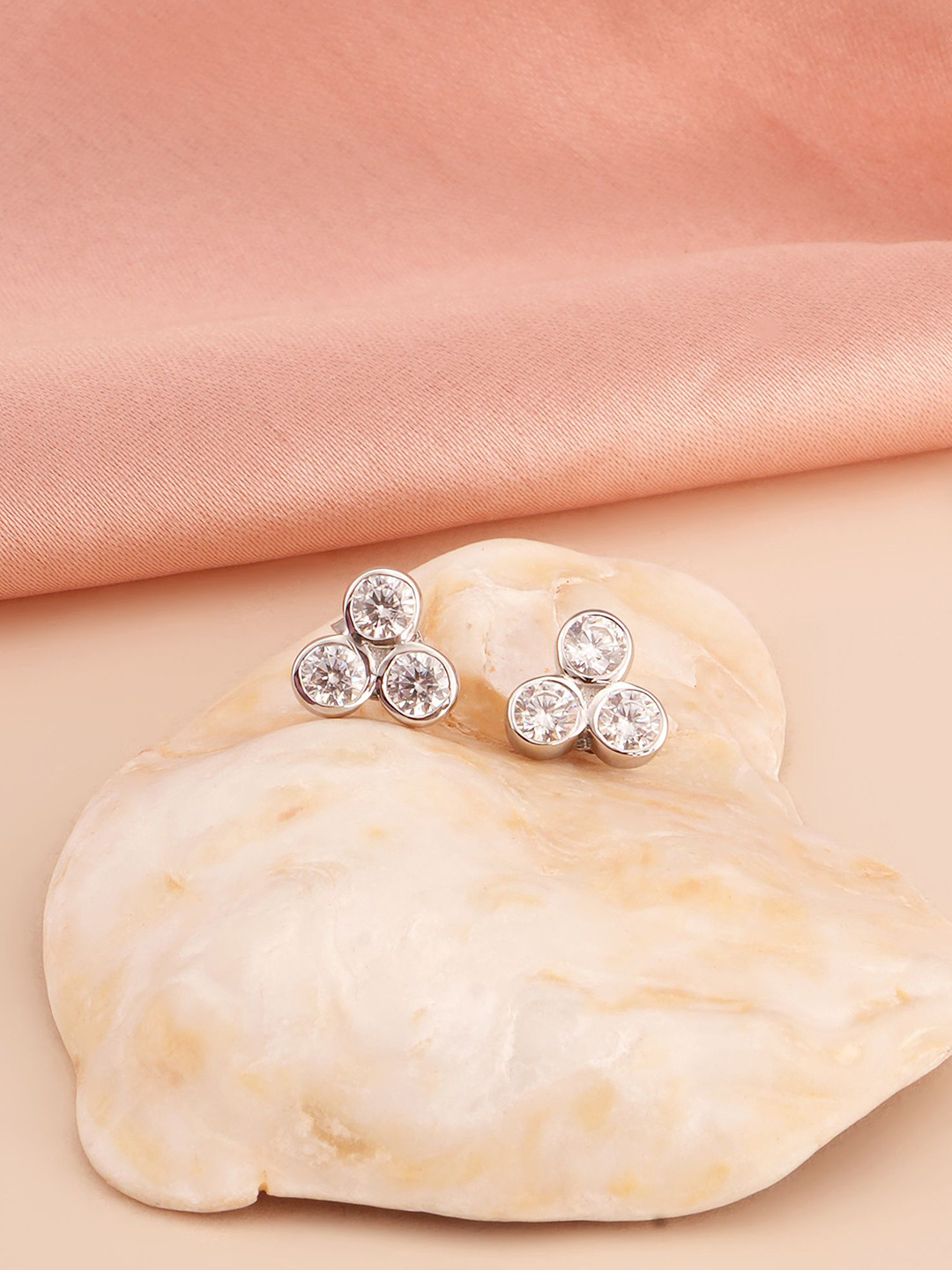 PALMONAS 925 Sterling Silver Rhodium-Plated Cubic Zirconia Trio Cluster Studs Earrings