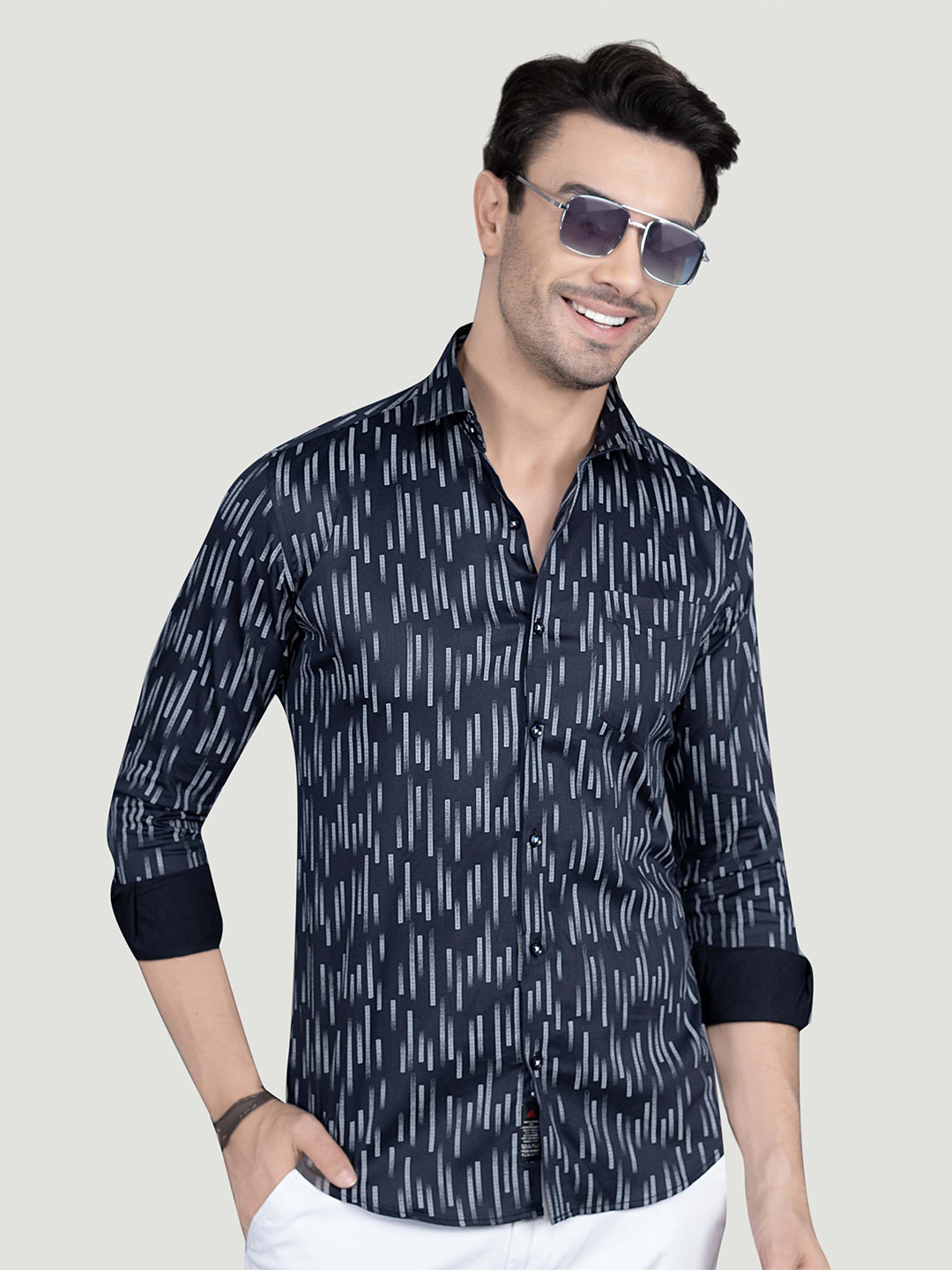 ALMATY Gibson Comfort Geometric Printed Slim Fit Cotton Shirt