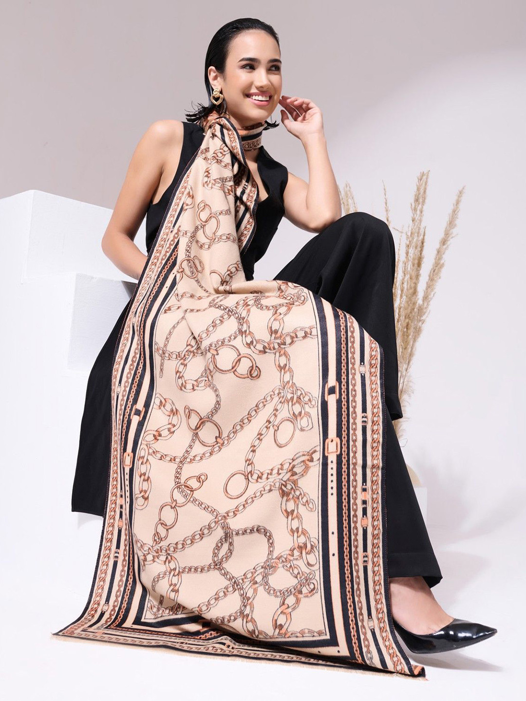 DUSALA INDIA Women Abstract Woven Design Stole With Border