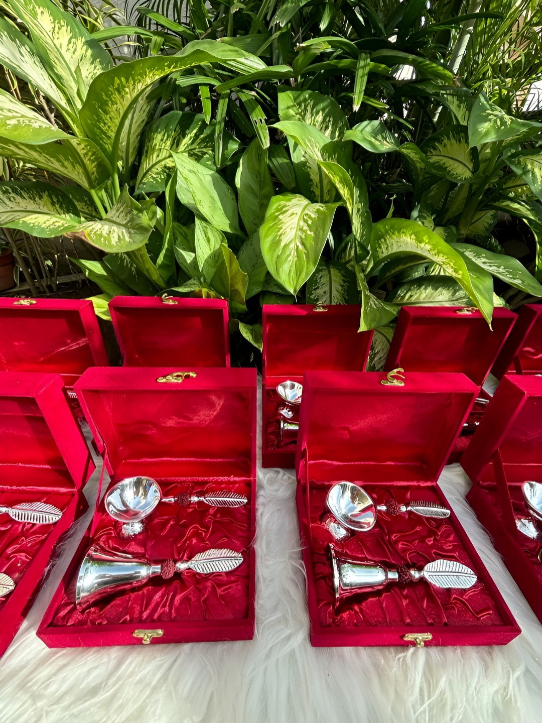 Barn 14 White Glossy Rudraksh-Beaded Bell Diya Set