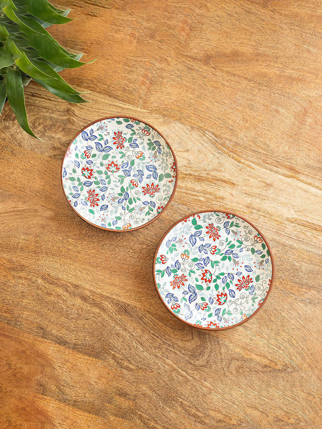 ExclusiveLane Spring Garden White & Blue 2 Pieces Printed Ceramic Quarter Plates