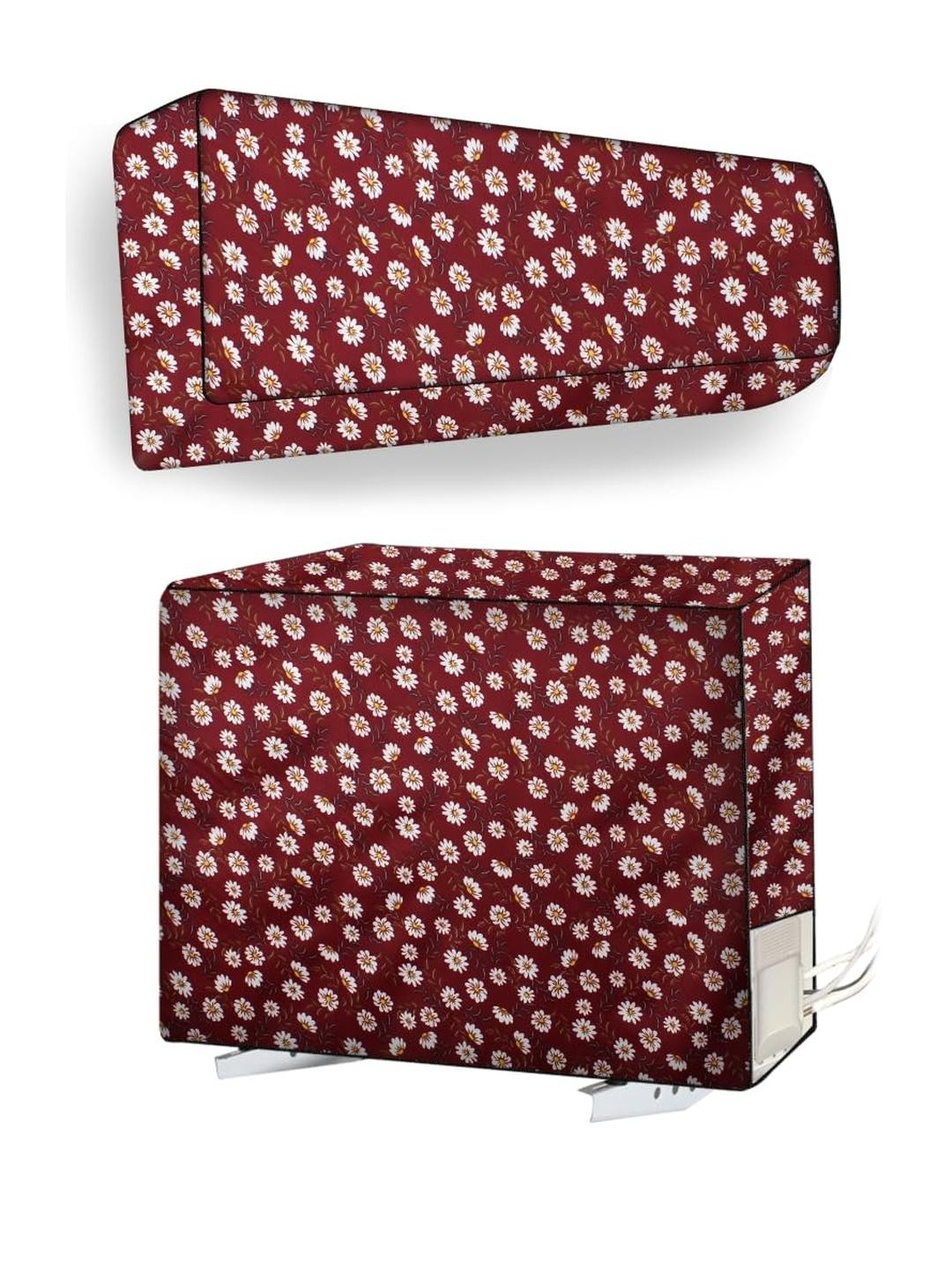 The Furnishing Tree 1 Ton Split AC Cover for Indoor and Outdoor Units Floral Pattern Red White