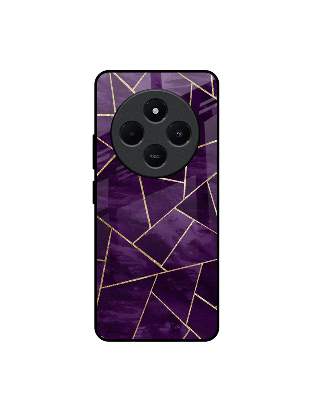 QRIOH Unisex Redmi 14C 5G Geometric Purple Impact Resistant Glass Back Case