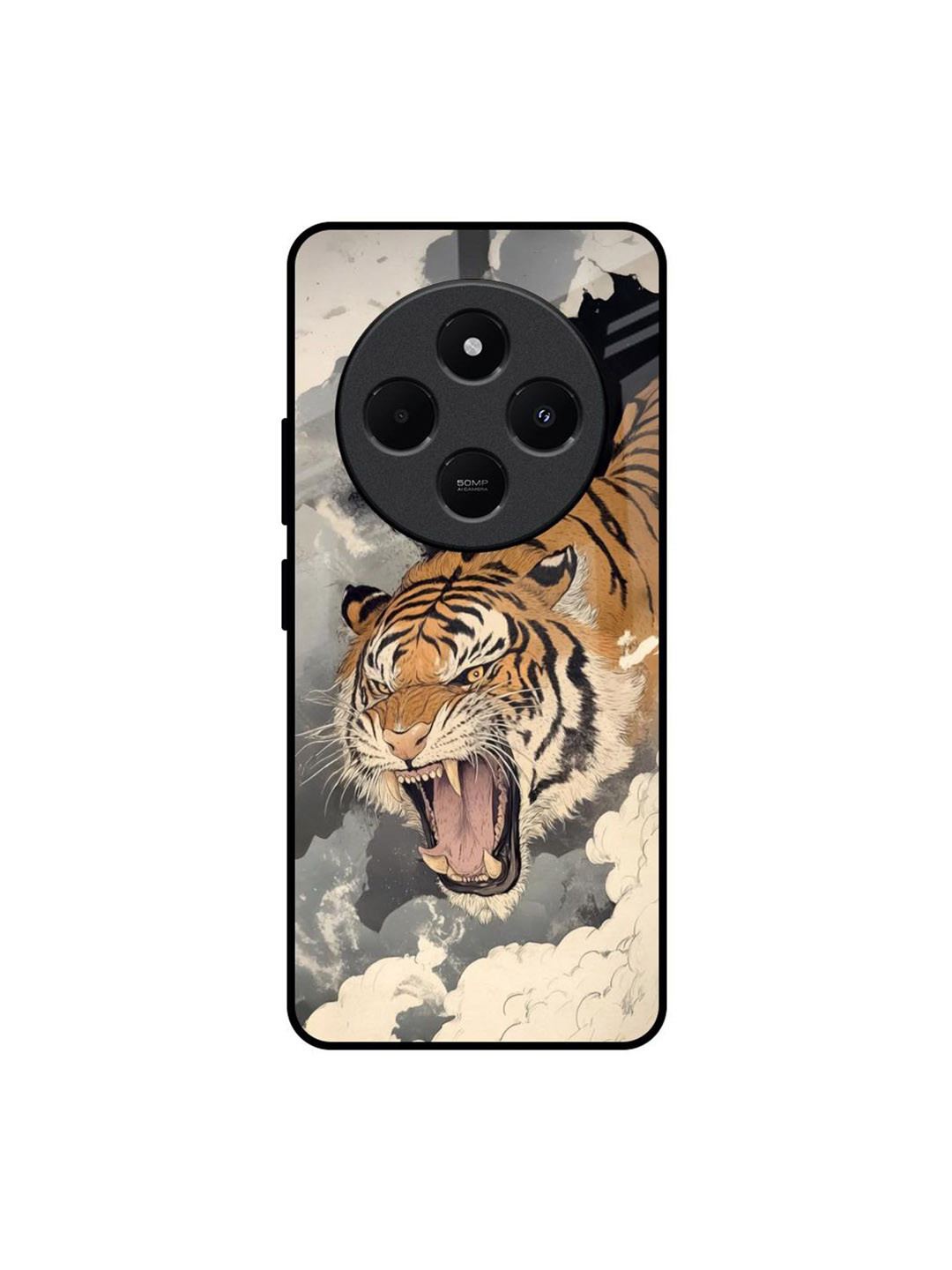 QRIOH Unisex Redmi 14C 5G Raging Tiger Impact Resistant Glass Back Case